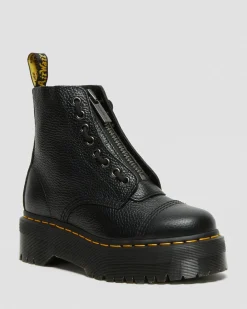Sinclair Milled Nappa Leather Platform Boots in Black Milled Nappa