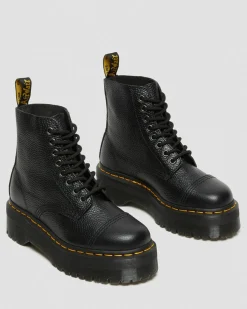 Sinclair Milled Nappa Leather Platform Boots in Black Milled Nappa