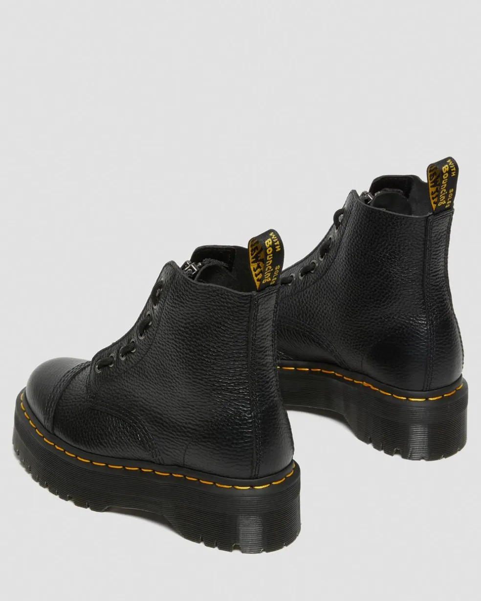 Sinclair Milled Nappa Leather Platform Boots in Black Milled Nappa