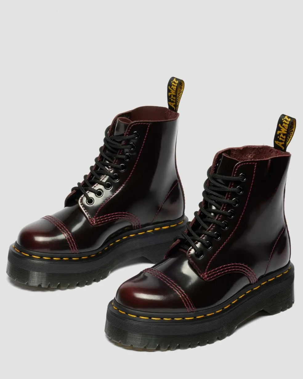 Sinclair Women's Arcadia Leather Platform Boots in Cherry Red Arcadia