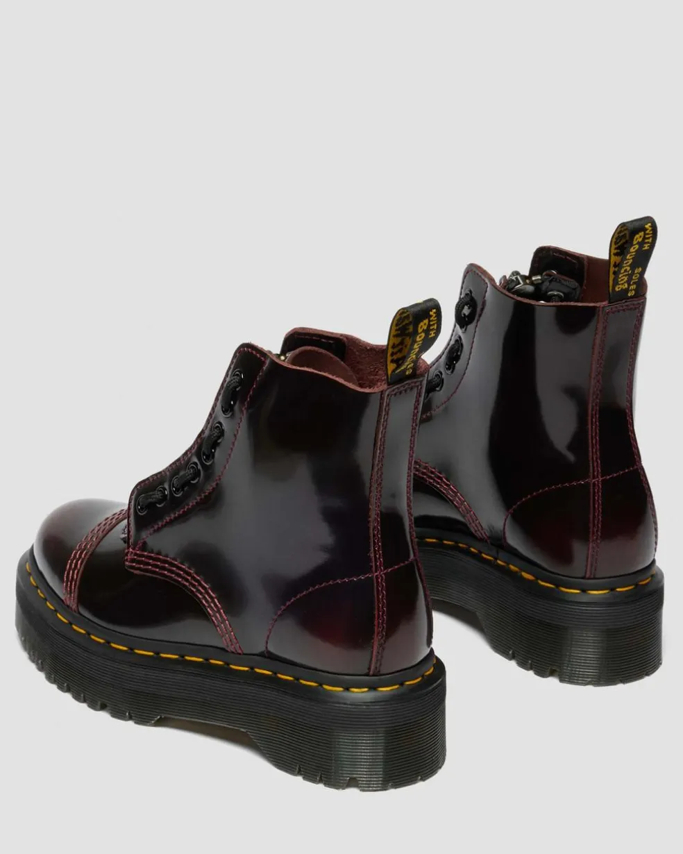 Sinclair Women's Arcadia Leather Platform Boots in Cherry Red Arcadia