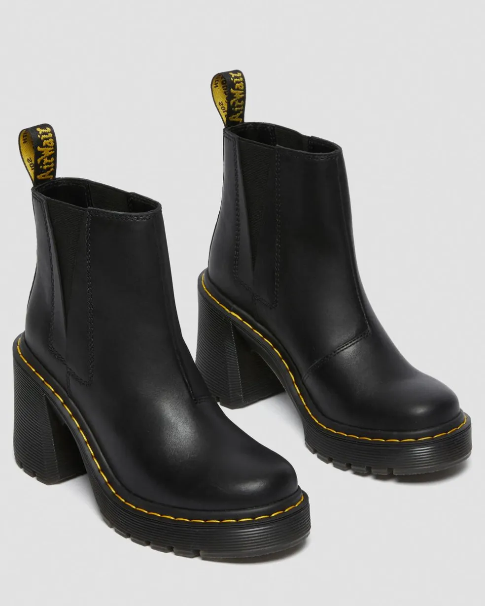 Spence Leather Flared Heel Chelsea Boots in Black