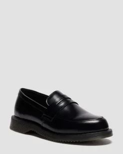 Temara Polished Smooth Leather Loafers in Black