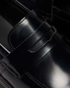 Temara Polished Smooth Leather Loafers in Black