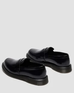 Temara Polished Smooth Leather Loafers in Black