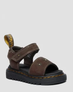 Toddler Marlowe Flower Debossed Nubuck Strap Sandals in Dark Brown