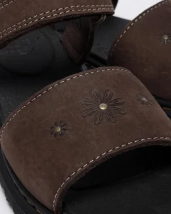 Toddler Marlowe Flower Debossed Nubuck Strap Sandals in Dark Brown