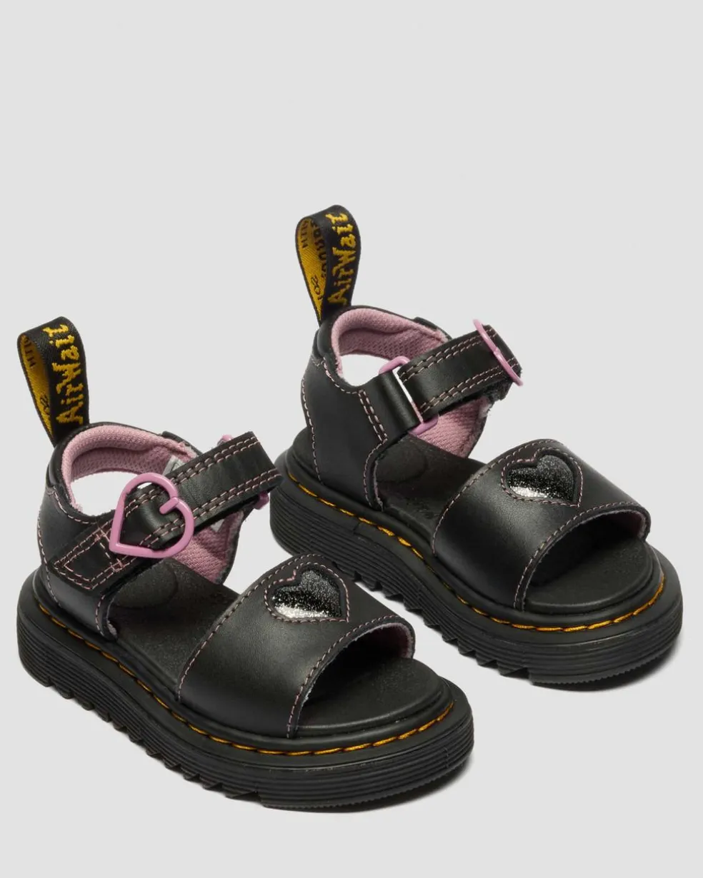 Toddler Marlowe II Glitter Heart Leather Strap Shoes in Black