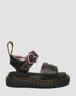 Toddler Marlowe II Glitter Heart Leather Strap Shoes in Black