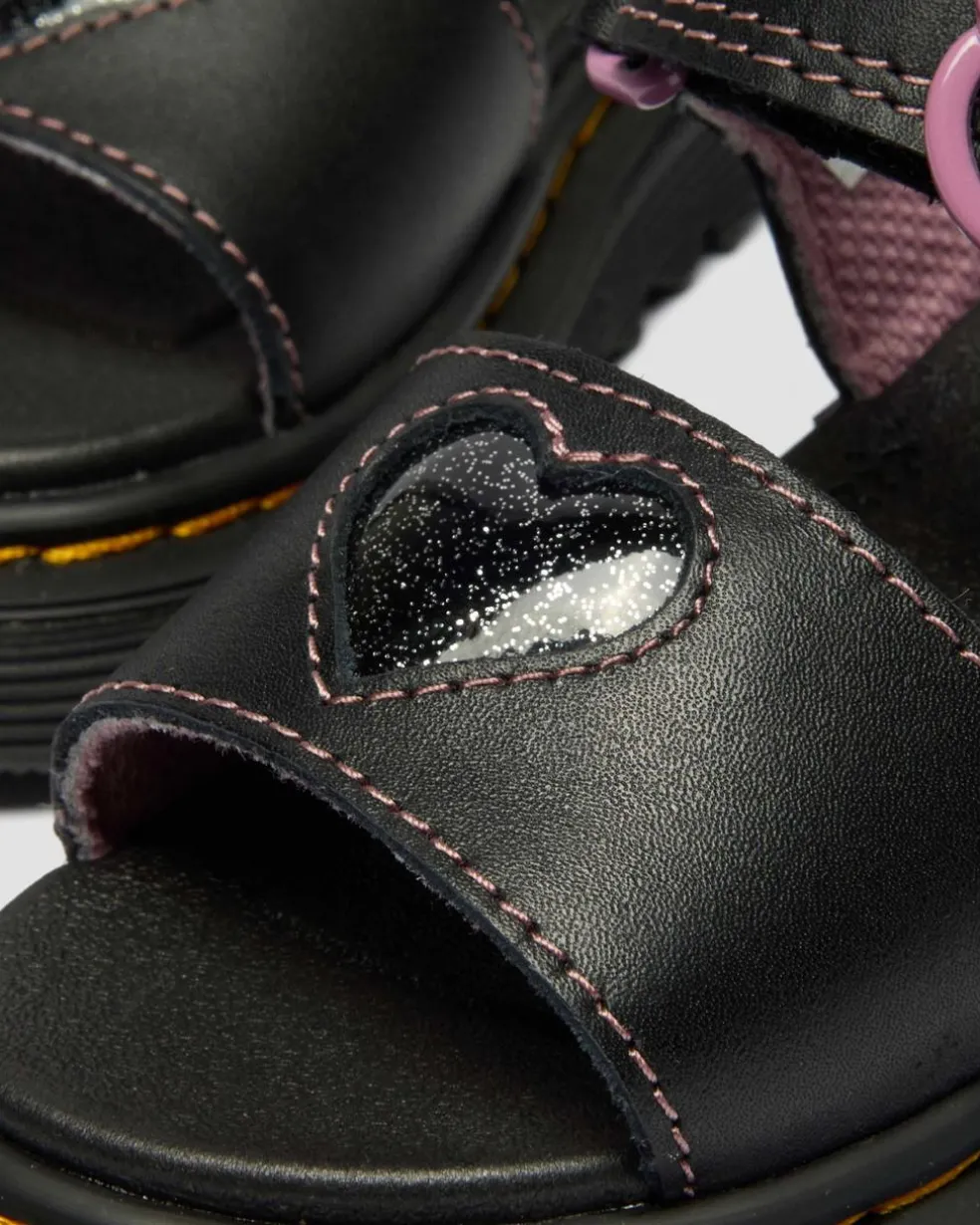Toddler Marlowe II Glitter Heart Leather Strap Shoes in Black