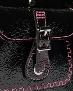 Top Handle Distressed Patent Leather Bag in Black