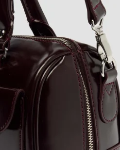 Top Handle Rub Off Leather Bag in Red