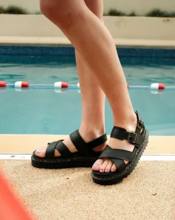 Voss II Athena Leather Strap Sandals in Black