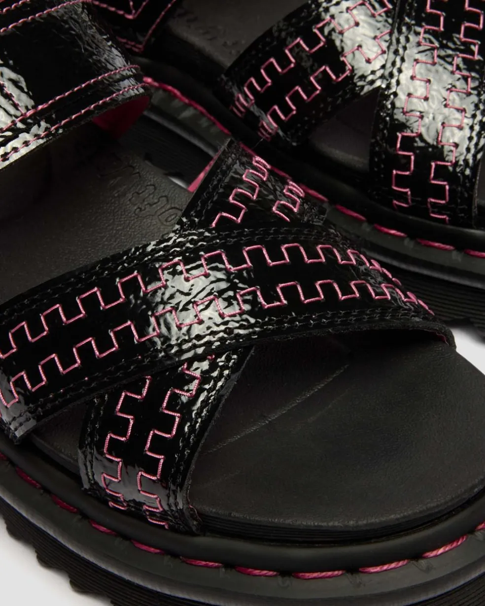 Voss II Distressed Patent Leather Sandals in Black