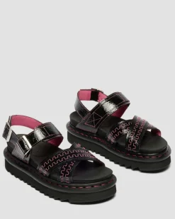 Voss II Distressed Patent Leather Sandals in Black