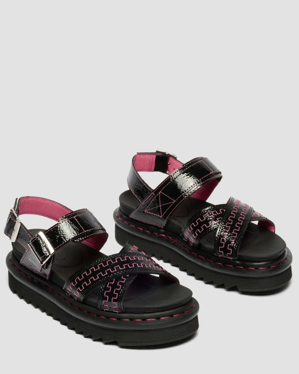 Voss II Distressed Patent Leather Sandals in Black