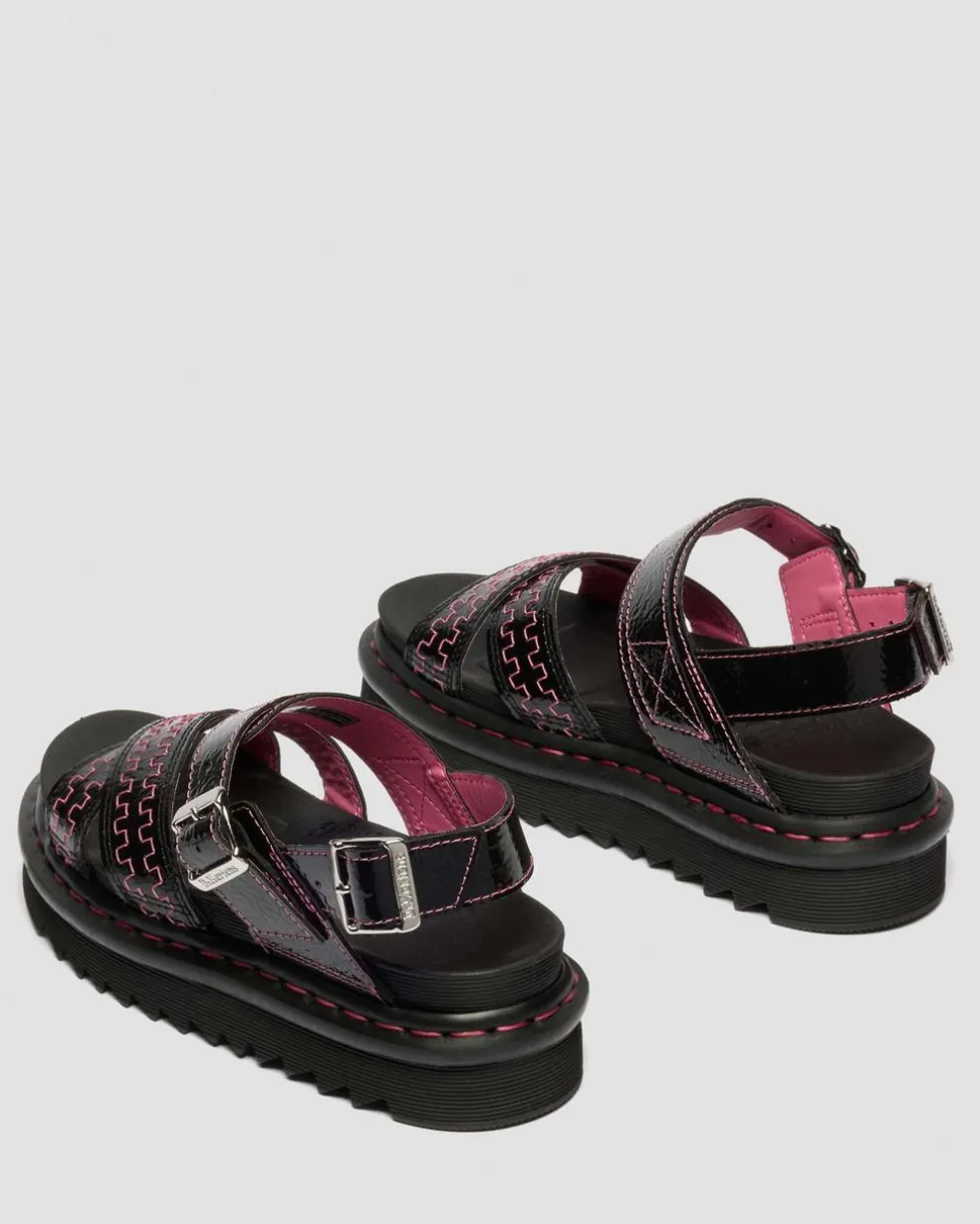 Voss II Distressed Patent Leather Sandals in Black
