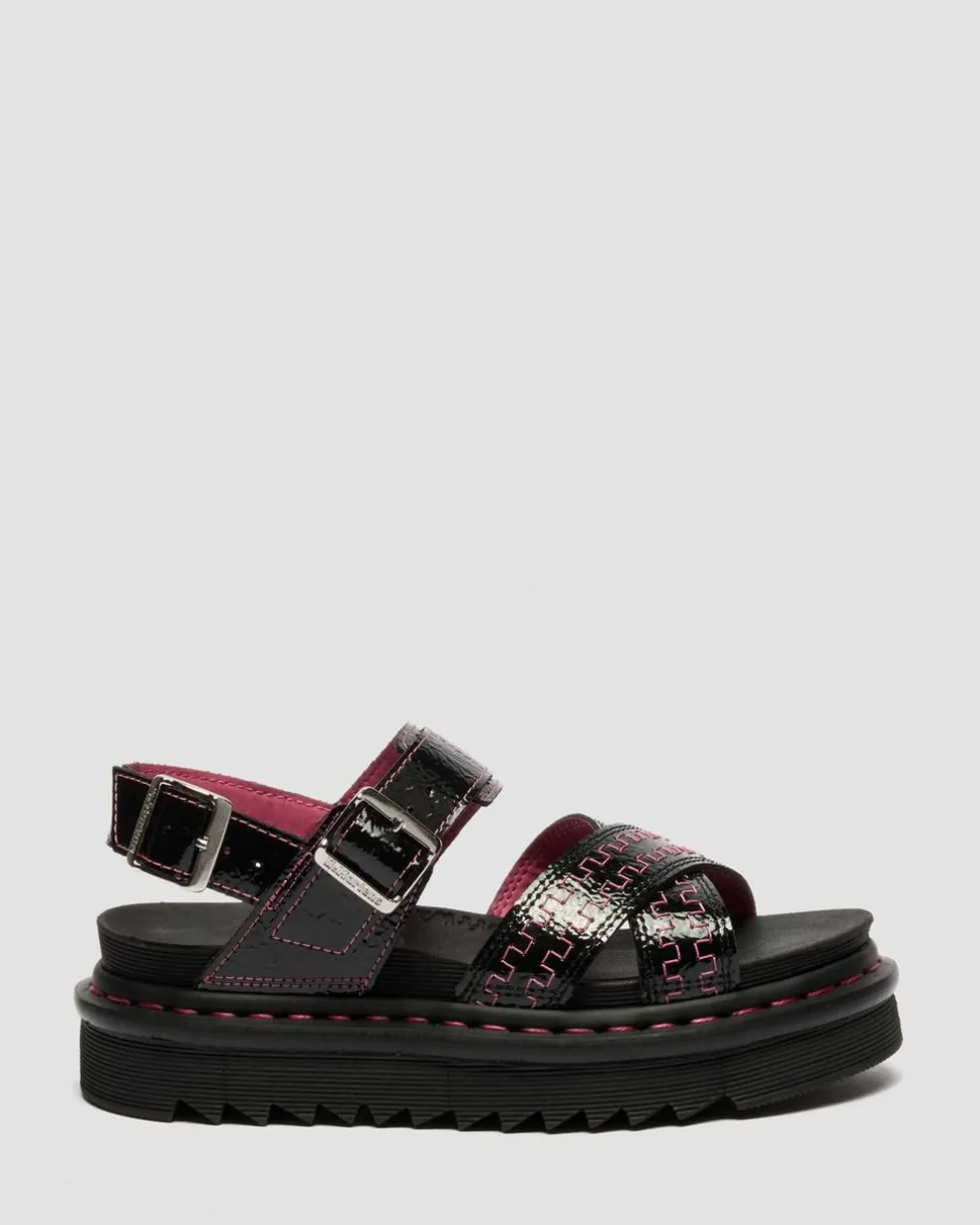 Voss II Distressed Patent Leather Sandals in Black