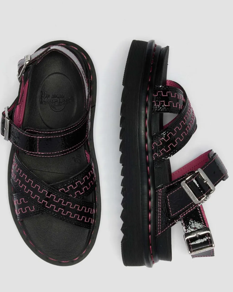 Voss II Distressed Patent Leather Sandals in Black