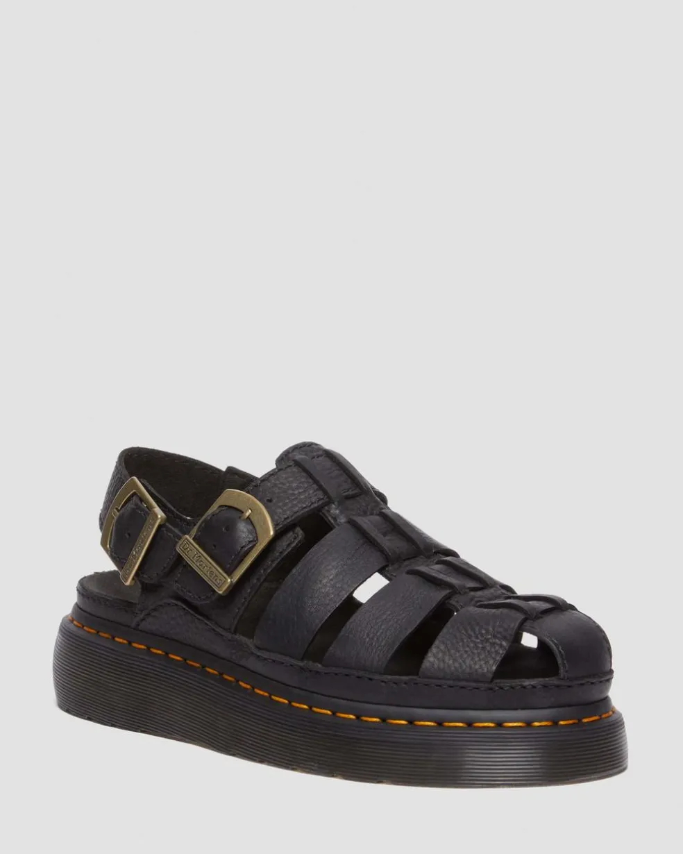 Wrenlie Grizzly Leather Fisherman Sandals in Black
