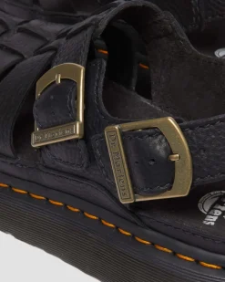 Wrenlie Grizzly Leather Fisherman Sandals in Black