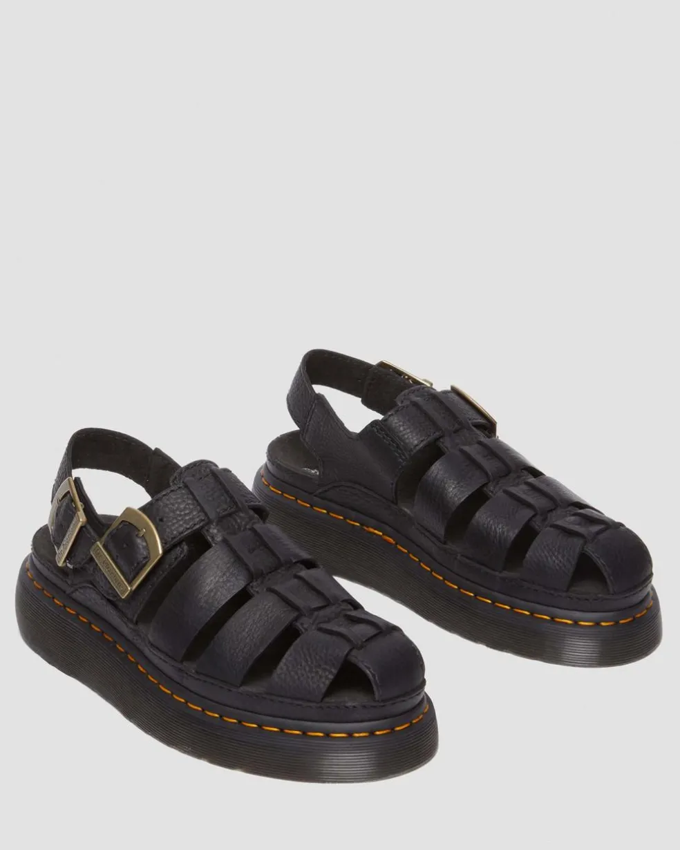 Wrenlie Grizzly Leather Fisherman Sandals in Black