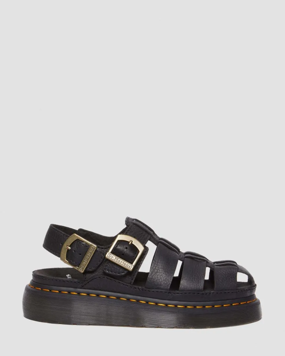 Wrenlie Grizzly Leather Fisherman Sandals in Black