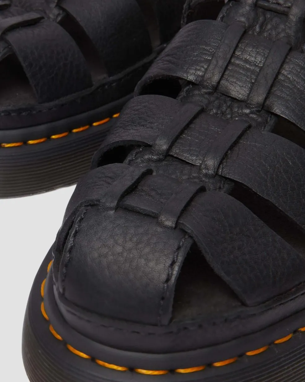 Wrenlie Grizzly Leather Fisherman Sandals in Black