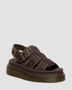 Wrenlie Open Toe Grizzly Leather Fisherman Platform Sandals in Dark Brown
