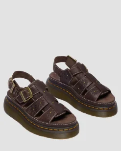 Wrenlie Open Toe Grizzly Leather Fisherman Platform Sandals in Dark Brown