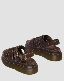 Wrenlie Open Toe Grizzly Leather Fisherman Platform Sandals in Dark Brown