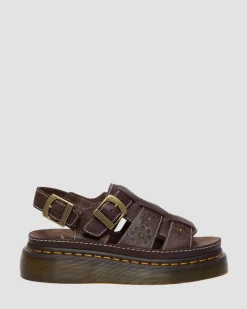 Wrenlie Open Toe Grizzly Leather Fisherman Platform Sandals in Dark Brown