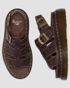 Wrenlie Open Toe Grizzly Leather Fisherman Platform Sandals in Dark Brown