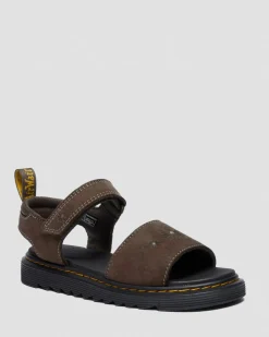 Youth Marlowe Flower Nubuck Strap Sandals in Dark Brown