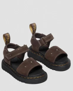Youth Marlowe Flower Nubuck Strap Sandals in Dark Brown