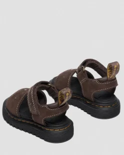 Youth Marlowe Flower Nubuck Strap Sandals in Dark Brown