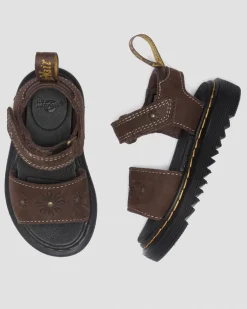Youth Marlowe Flower Nubuck Strap Sandals in Dark Brown