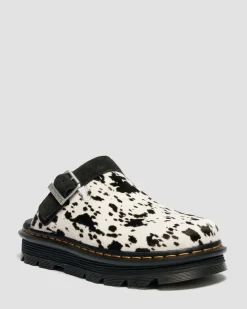 Zebzag Dalmatian Hair On Leather Platform Mules in Cream & Black