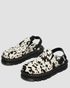 Zebzag Dalmatian Hair On Leather Platform Mules in Cream & Black