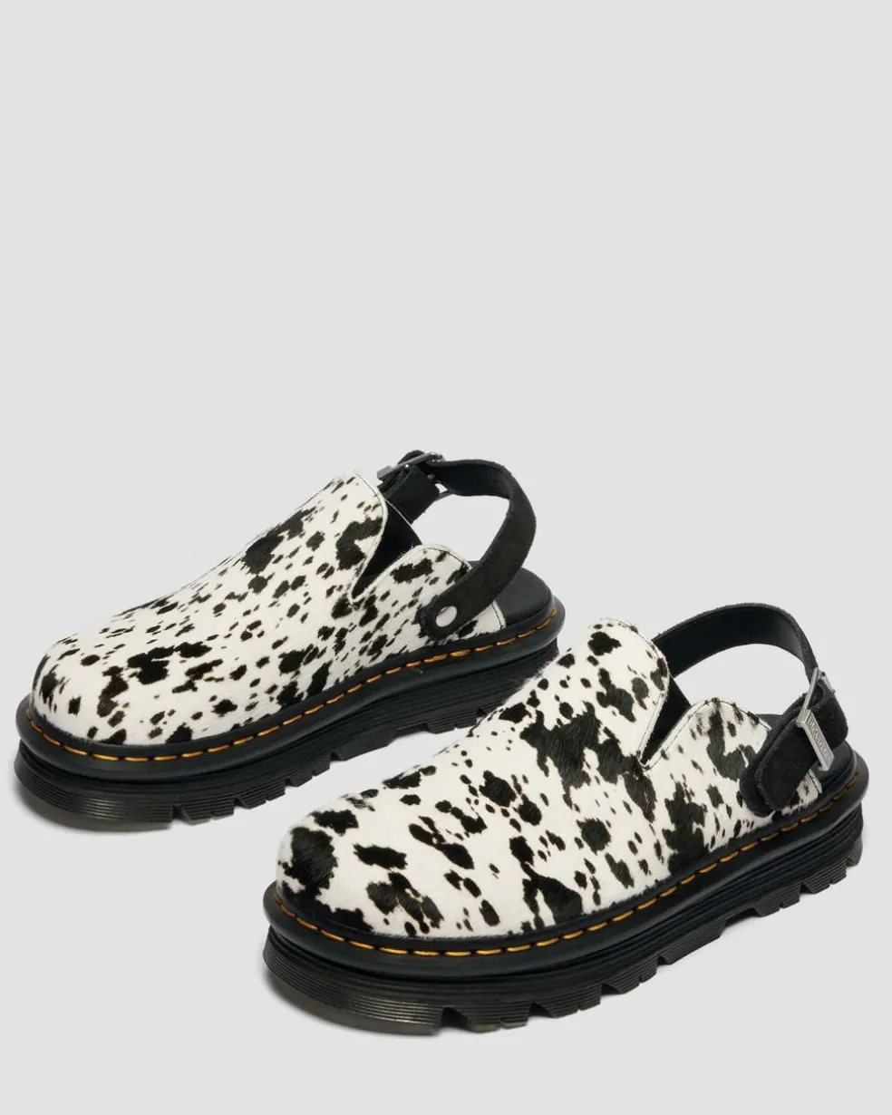 Zebzag Dalmatian Hair On Leather Platform Mules in Cream & Black