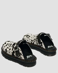 Zebzag Dalmatian Hair On Leather Platform Mules in Cream & Black