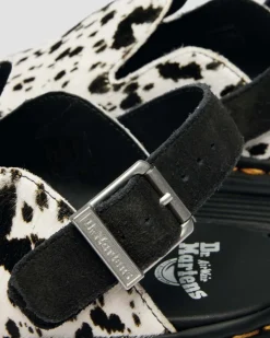 Zebzag Dalmatian Hair On Leather Platform Mules in Cream & Black