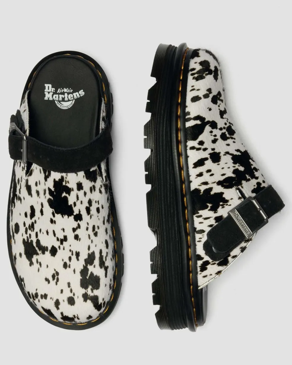 Zebzag Dalmatian Hair On Leather Platform Mules in Cream & Black