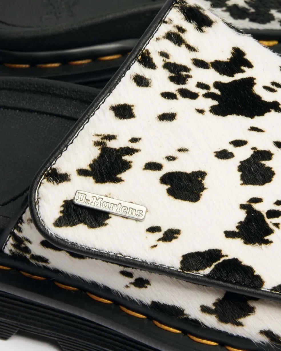 Zebzag Dalmatian Hair On Leather Platform Slides in Cream & Black