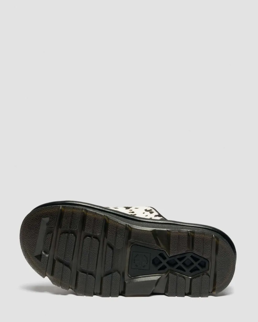 Zebzag Dalmatian Hair On Leather Platform Slides in Cream & Black
