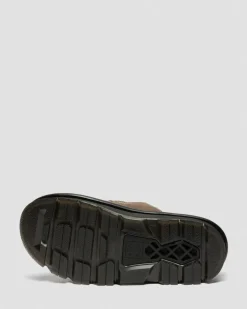 Zebzag Flower Crazy Horse Leather Slides in Dark Brown