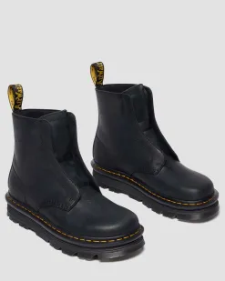 Zebzag Laceless Slip On Leather Boots in Black