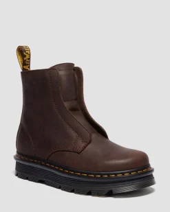 Zebzag Laceless Slip On Leather Boots in Dark Brown