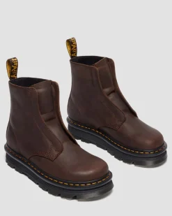 Zebzag Laceless Slip On Leather Boots in Dark Brown