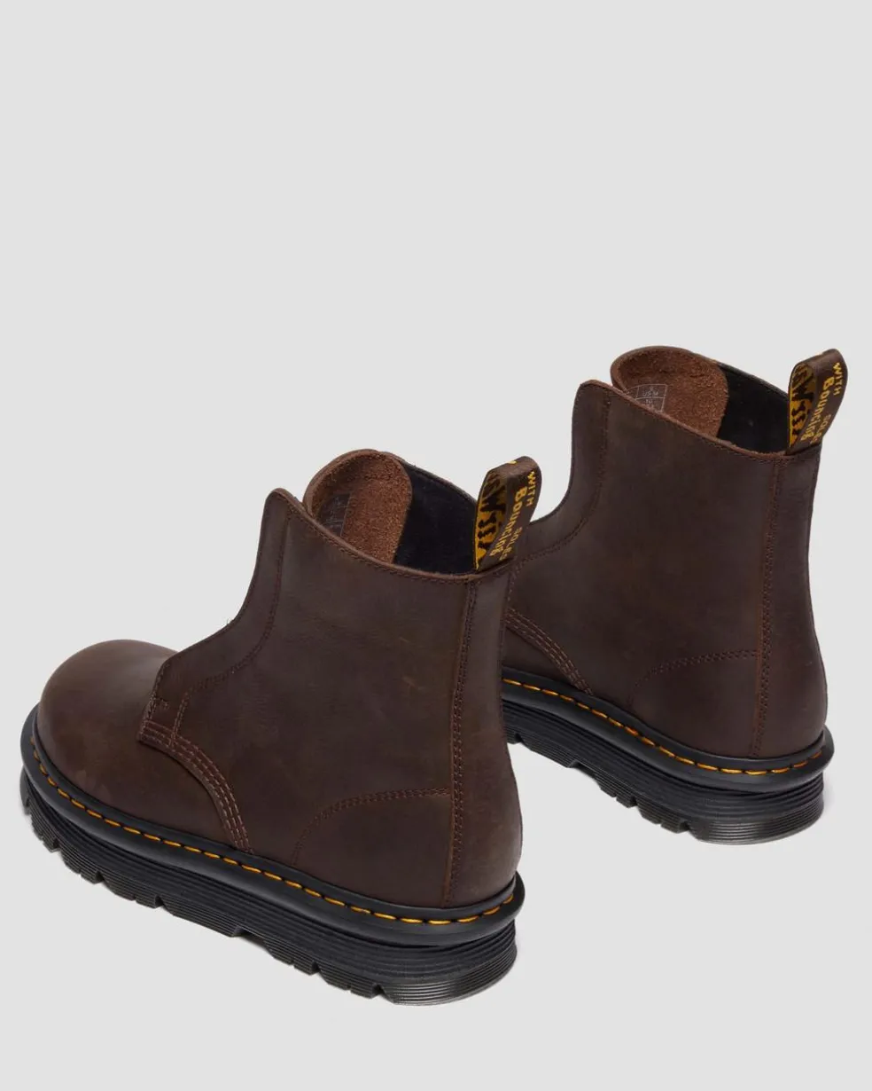 Zebzag Laceless Slip On Leather Boots in Dark Brown